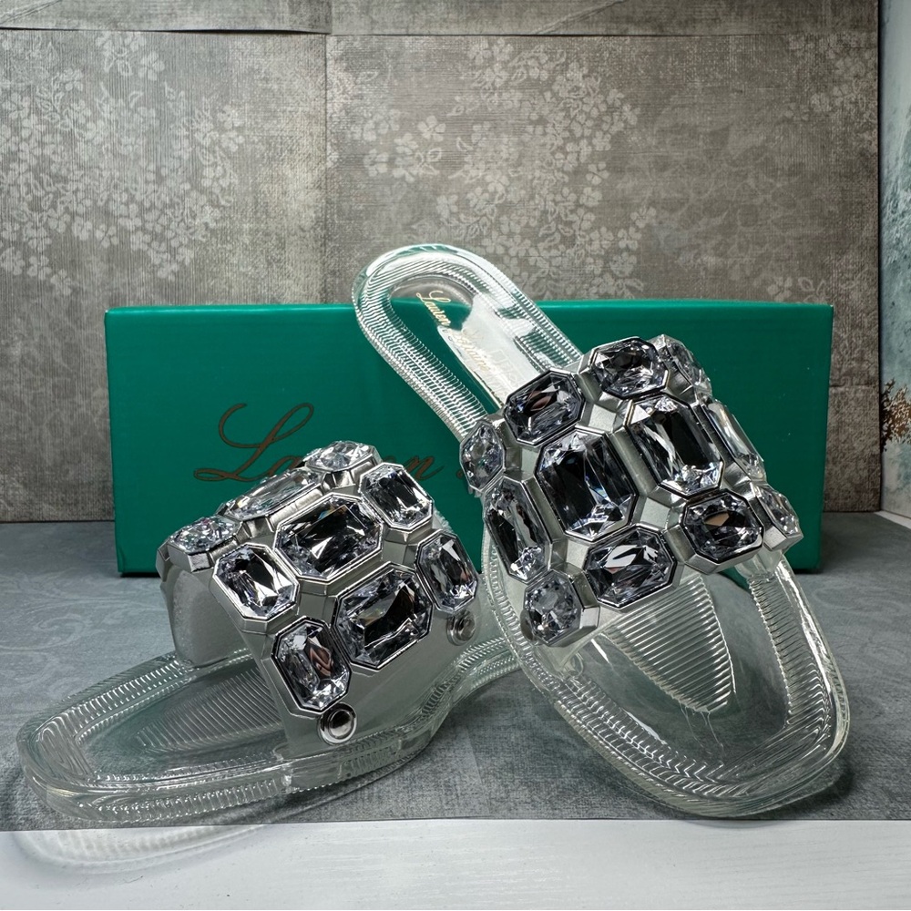 Lauren Lorraine | “Jade” Clear Stone Flat Jewel Sandal | Size 6 | NIB